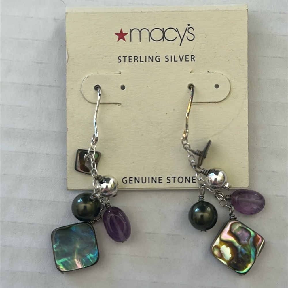 NWT Sterling Silver Earrings Dangle genuine stone Macy’s NEW